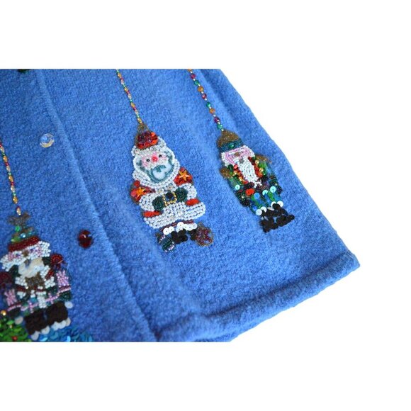 Vintage Berer By Takako Sakon 90s 3D Sequin Wool Blend Blue Holiday Cardigan Wom - Picture 10 of 16